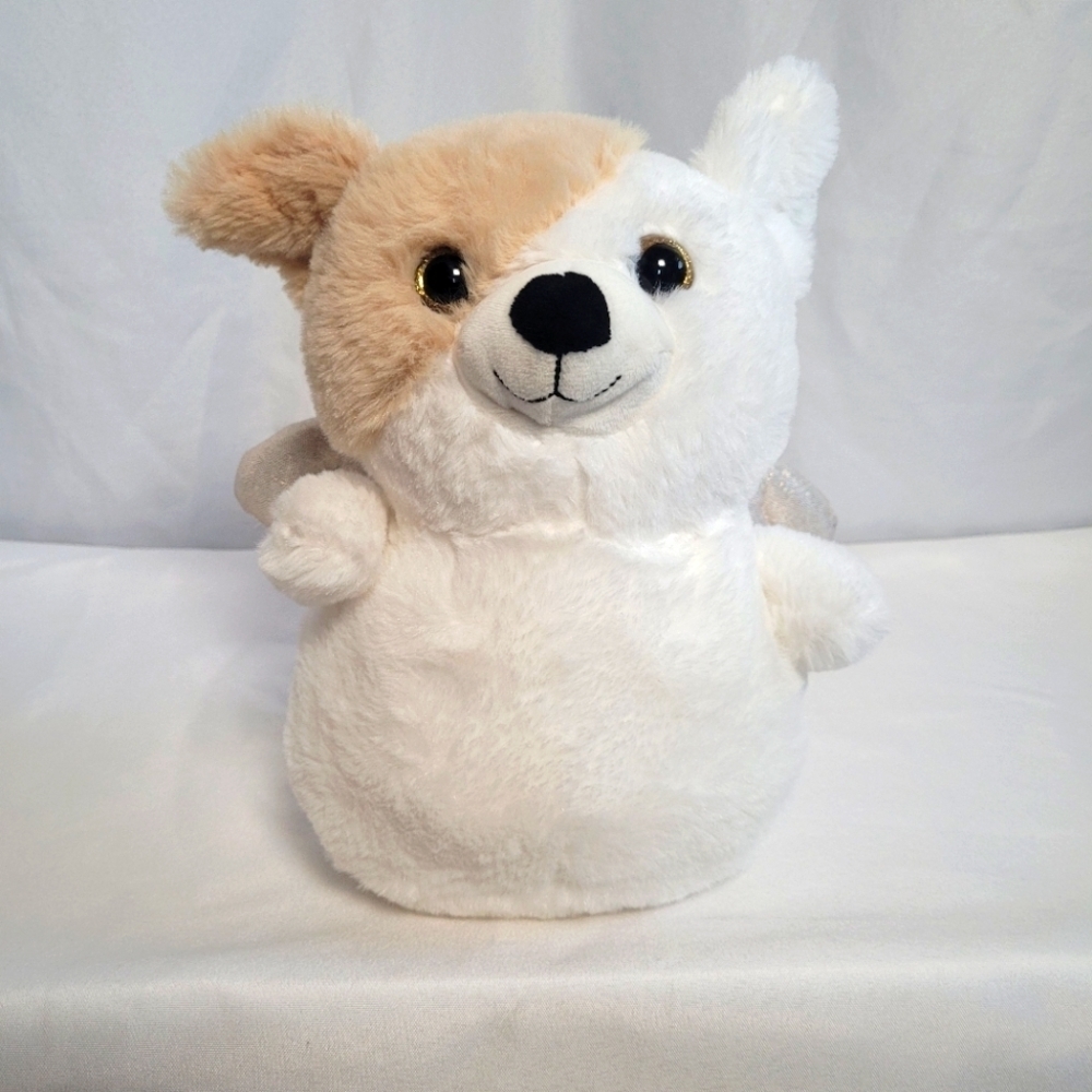 Kellytoy White/Brown Dog/Puppy w/ Gold Wings Glitter Eyes 10" Plush Toy